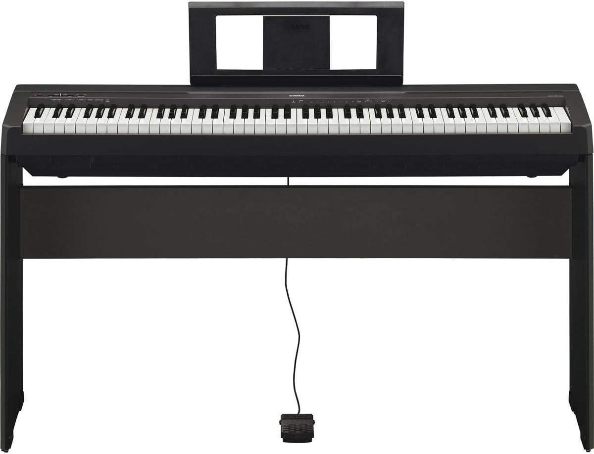 Yamaha P45 88-Key Weighted Action Digital Piano Black with Matching Wooden Stand and Padded Wooden Piano Bench