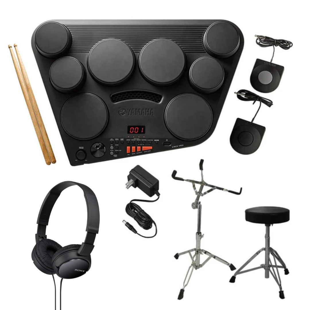 Yamaha DD75 8-Pad Portable Digital Drum Kit with Snare Stand, Drum Throne, Power Adapter, and Stereo Headphones