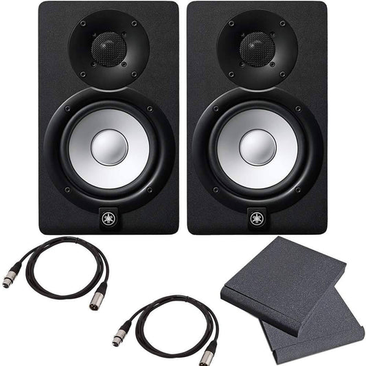 Yamaha HS5 5-Inch Powered Studio Monitor Speaker Black (Pair) with High Density Studio Monitor Isolation Pads (Pair) and 2 x 20-Foot XLR Cables