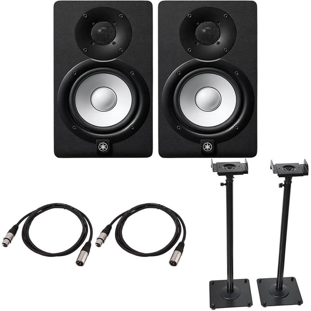 Yamaha HS5 Powered Studio Monitor Pair Black Bundled with a Pair of Height  Adjustable Speaker Stands and 2 x 15-Ft XLR Cables