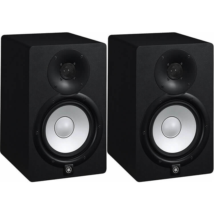 Yamaha HS7 7-Inch Powered Studio Monitor Speaker Black (Pair) with Height Adjustable Speaker Stands, Monitor Isolation Pads, and XLR Cables