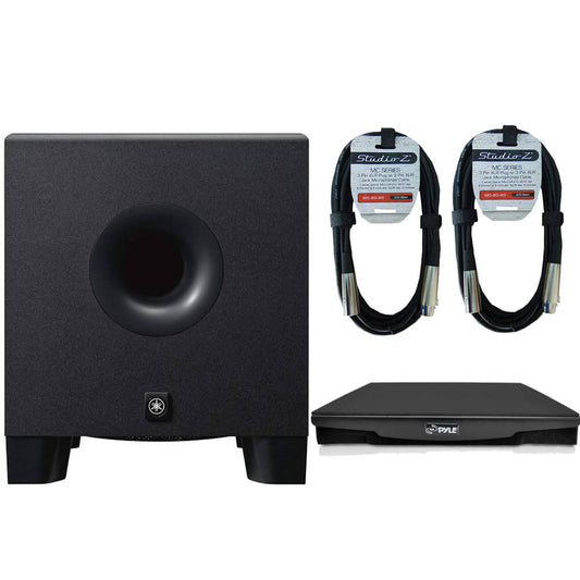 Yamaha HS8S Powered Subwoofer Black bundled with Subwoofer Isolation Pad and 2 x 20-Foot XLR Cables