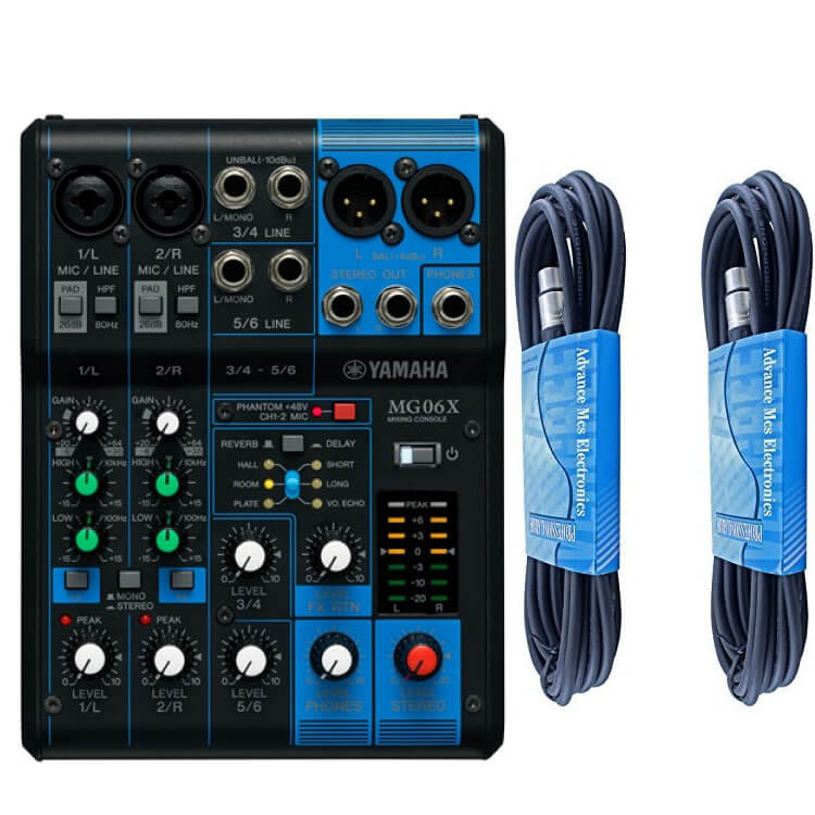 Yamaha MG06X 6-Channel Stereo Mixer with 2 x 20-Ft XLR Cables