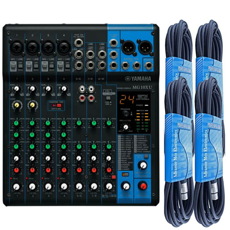Yamaha MG10XU 10-Channel Stereo Mixer with 4 x 20-Ft XLR Cables