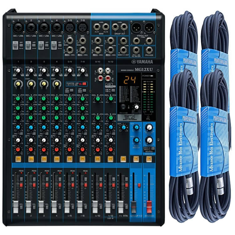 Yamaha MG12XU 12-Channel Stereo Mixer with 4 x 20-Ft XLR Cables