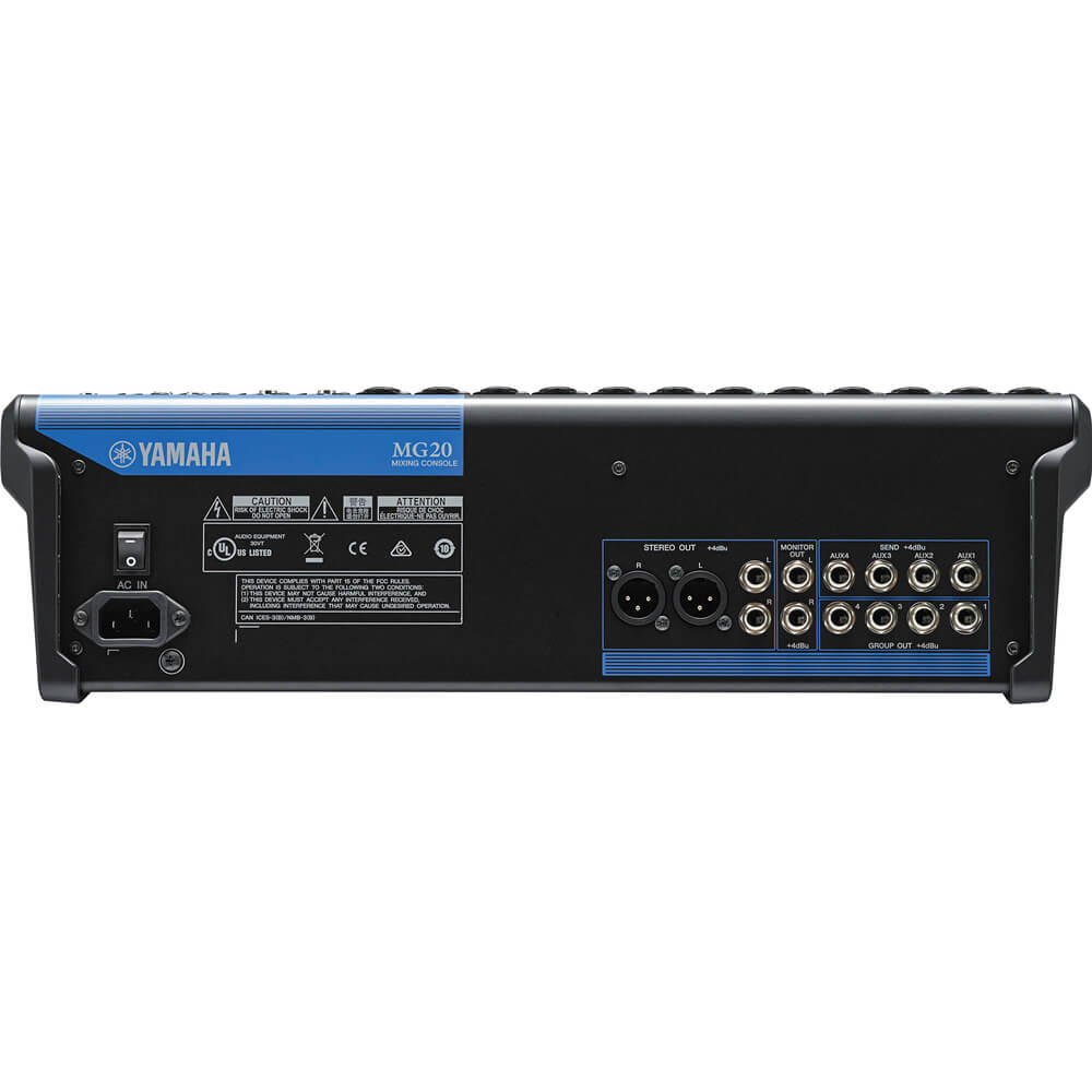 Yamaha MG20 20-Channel Stereo Mixer Bundle with 8 x 15ft XLR Cables and Genesis Tech Polishing Cloth