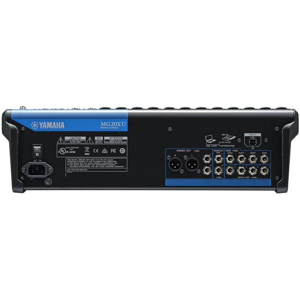 Yamaha MG20XU 20-Channel Stereo Mixer With Effects Bundle with 8 x 15ft XLR Cables and Genesis Tech Polishing Cloth