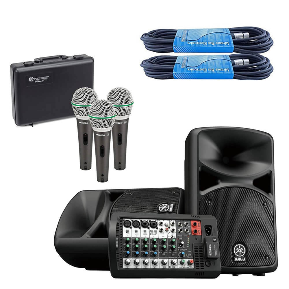Yamaha STAGEPAS 600BT Portable PA System with Bluetooth Bundled with Dynamic Handheld Mic 3-Pack and 2 x 20-Foot XLR Cables