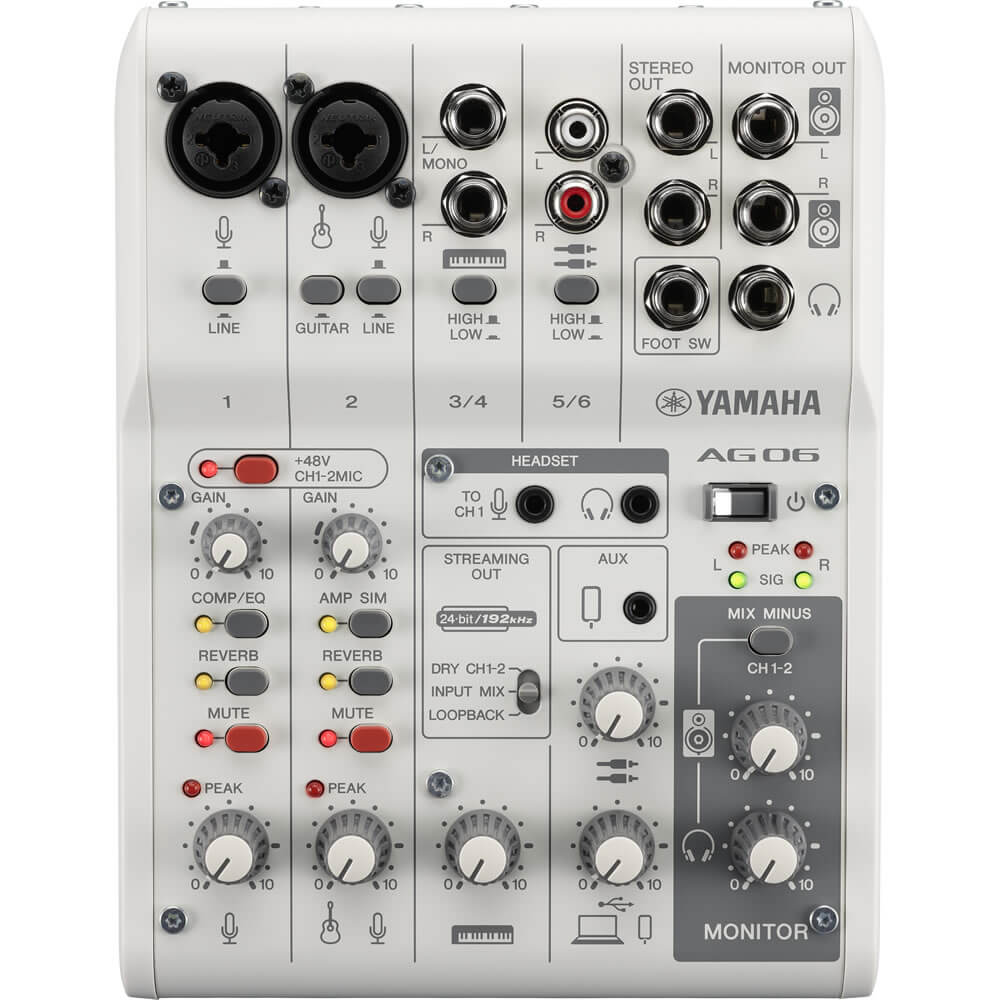 Yamaha AG06MK2 6-Channel Mixer USB Interface for IOS/Mac/PC White