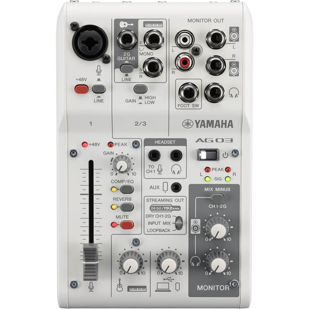 Yamaha Live Stream Pack with AG03MK2 White, Headphones, and Microphone