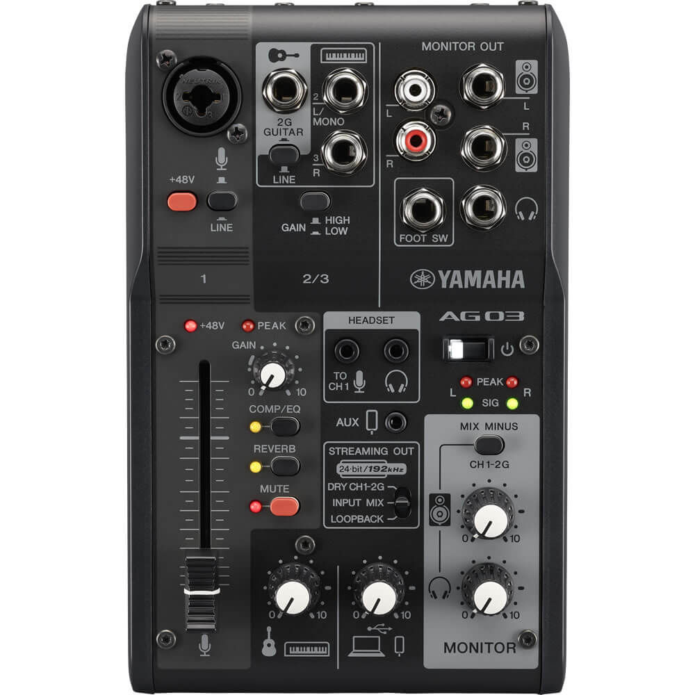 Yamaha Live Stream Pack with AG03MK2 Black, Headphones, and Microphone