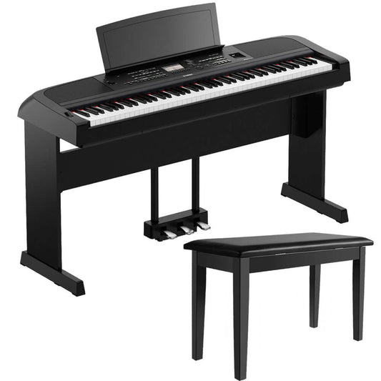 Yamaha DGX670B 88-Key Portable Digital Grand Piano with Matching L300B Stand, LP1B 3-Pedal Unit, and Padded Piano Bench