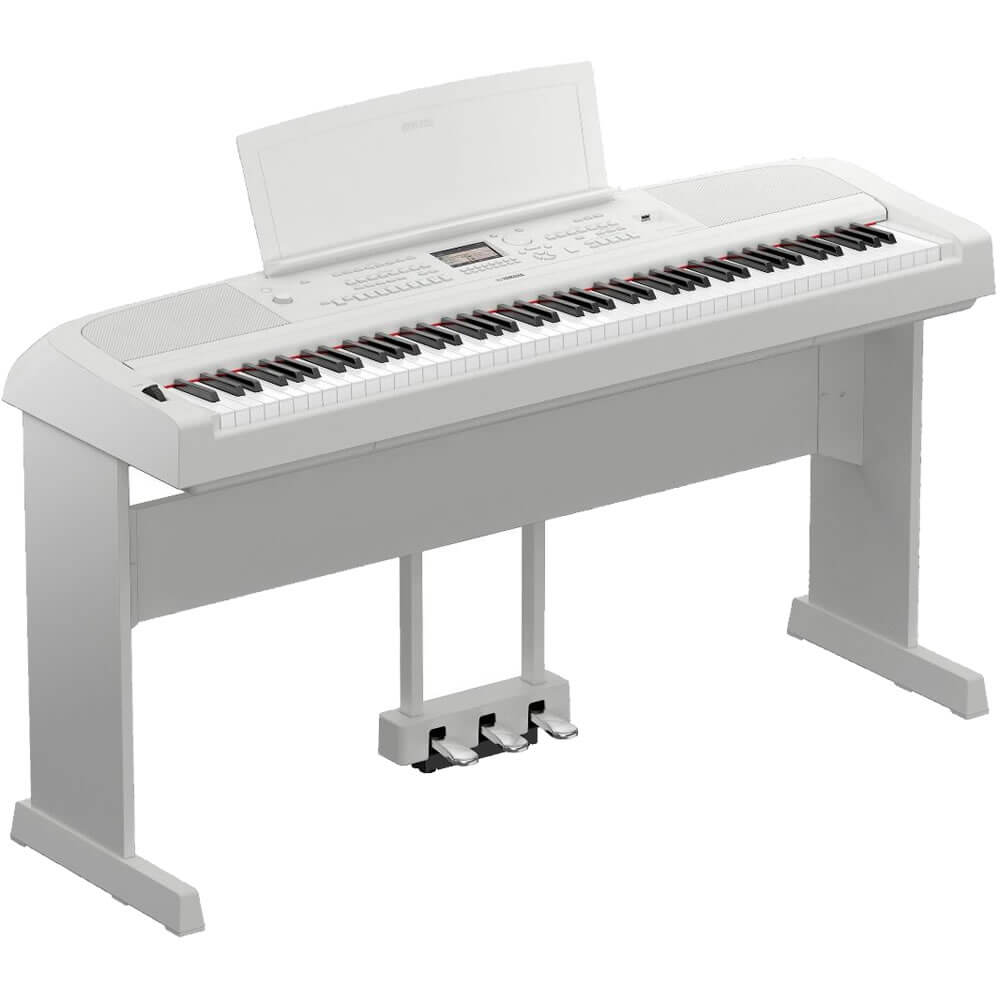 Yamaha DGX670W 88-Key Portable Digital Grand Piano with Matching L300WH Stand, LP1WH 3-Pedal Unit, and Padded Piano Bench