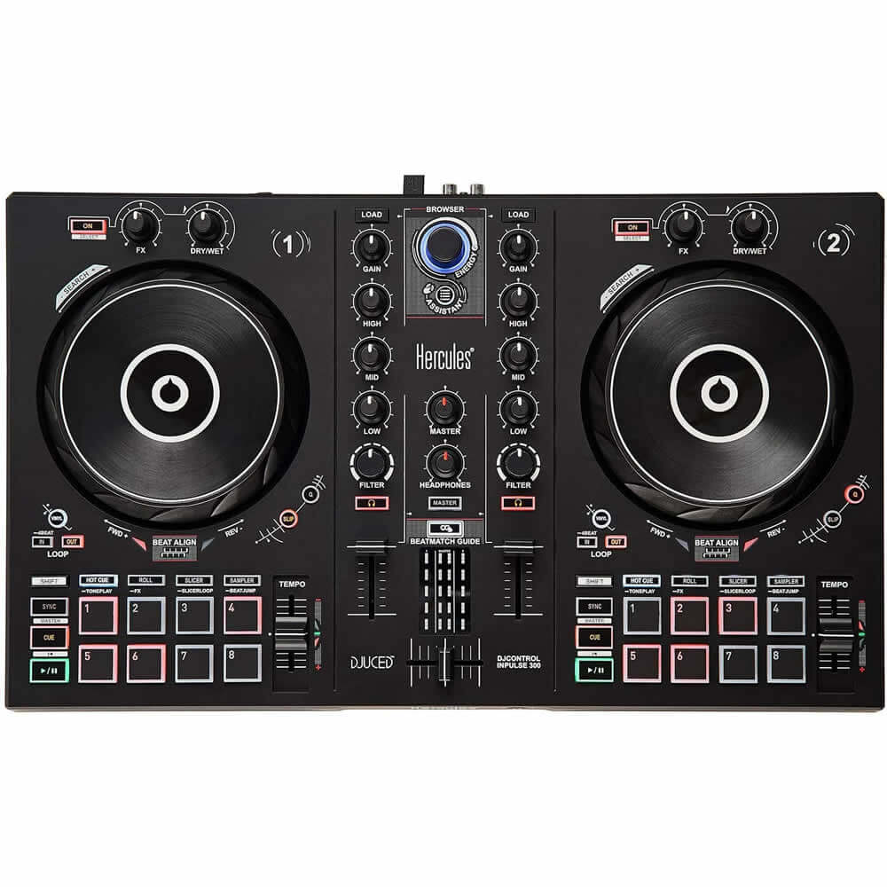 Hercules DJControl Inpulse 300 DJ Controller Bundle with On-Ear Stereo Headphones and Genesis Tech Polishing Cloth