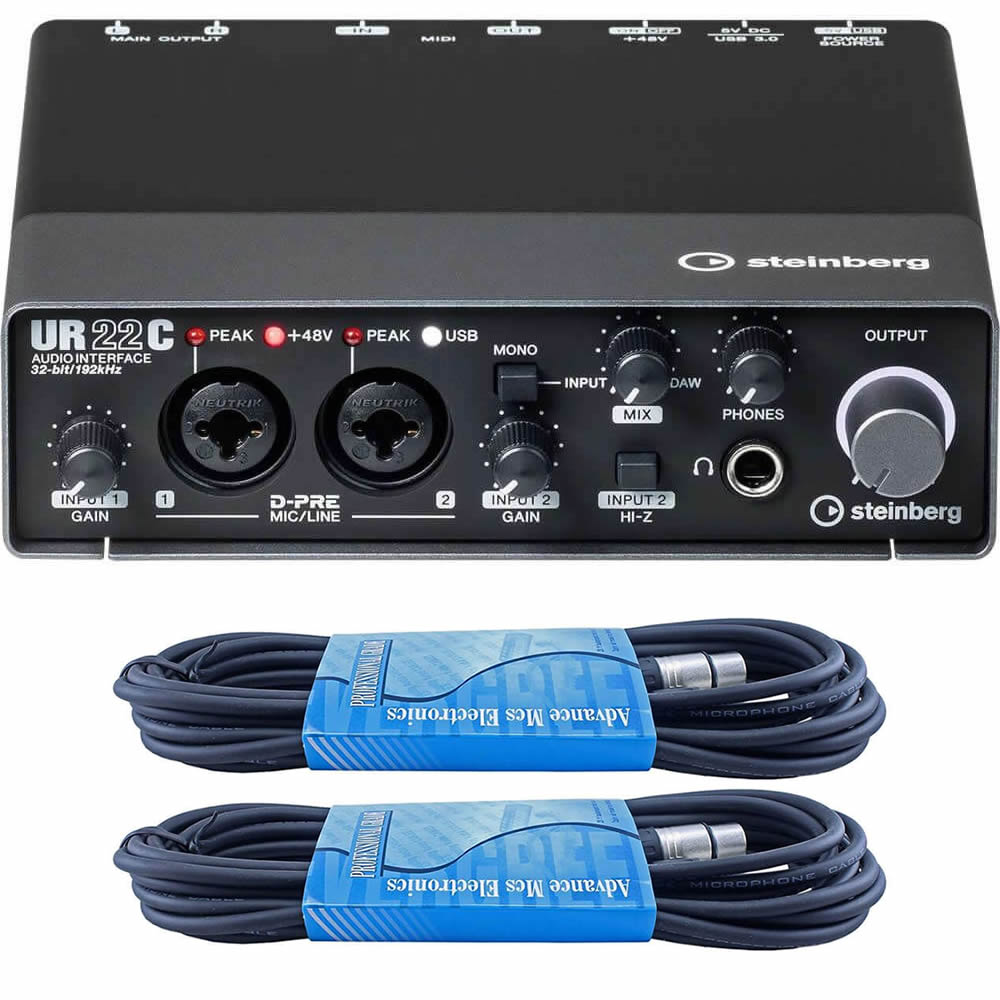 Steinberg UR22C 2x2 USB 3.0 Audio Interface with Cubase AI and 2 x 15ft XLR  Cables