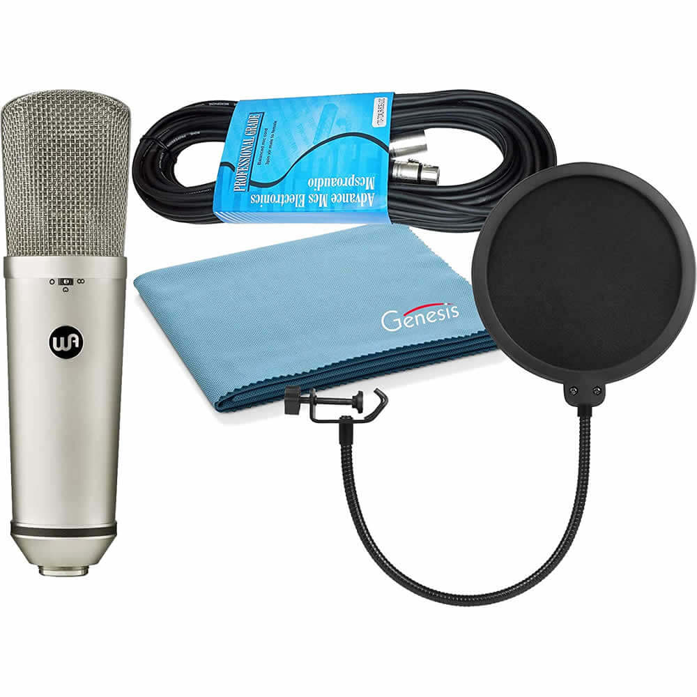 Warm Audio WA-87 R2 Large-Diaphragm FET Condenser Microphone Nickel with Pop Filter, 15-Ft XLR Cable, and Polishing Cloth