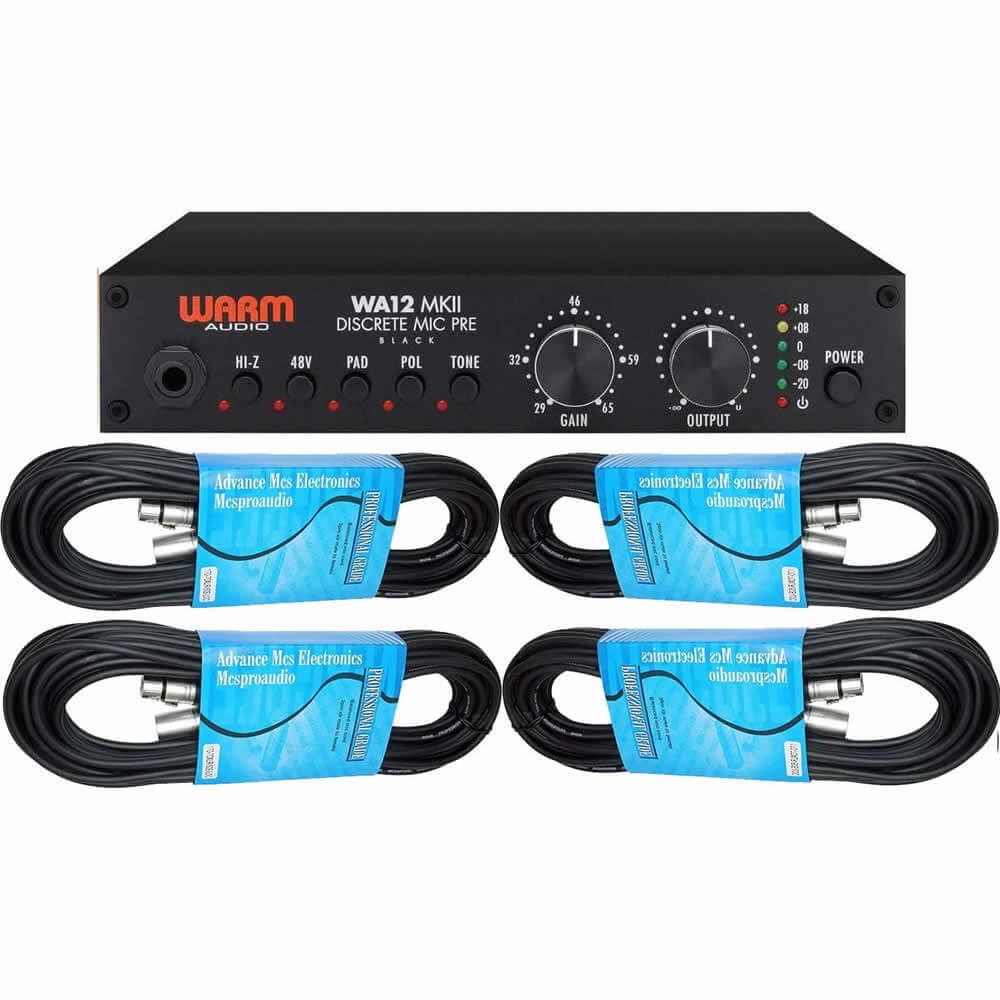 Warm Audio WA-12 MKII 1-Channel Microphone Preamp Black bundled with 4 x 15-Ft XLR Cables