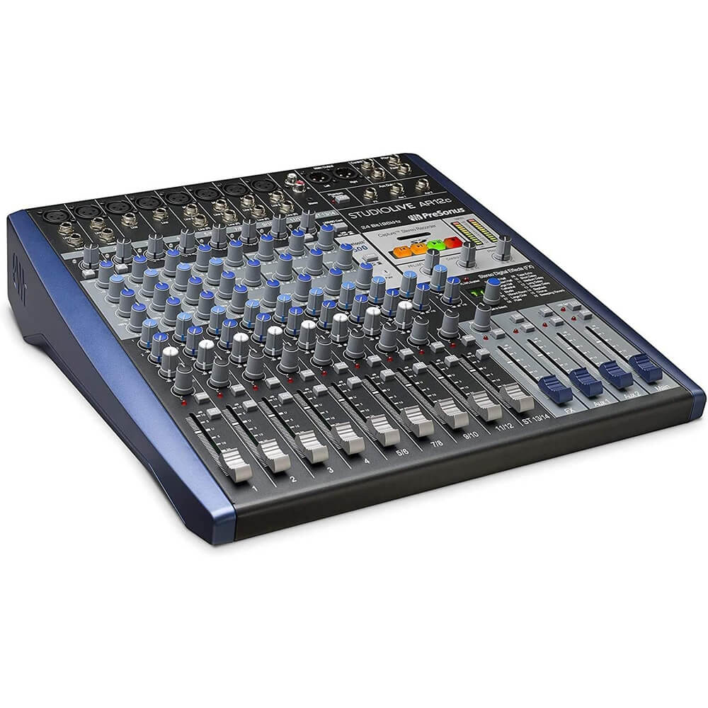 Presonus Studiolive AR12c 14-Channel Hybrid Digital-Analog Performance and Recording Mixer Bundle with 2 x 15ft XLR Cables and Genesis Tech Polishing Cloth