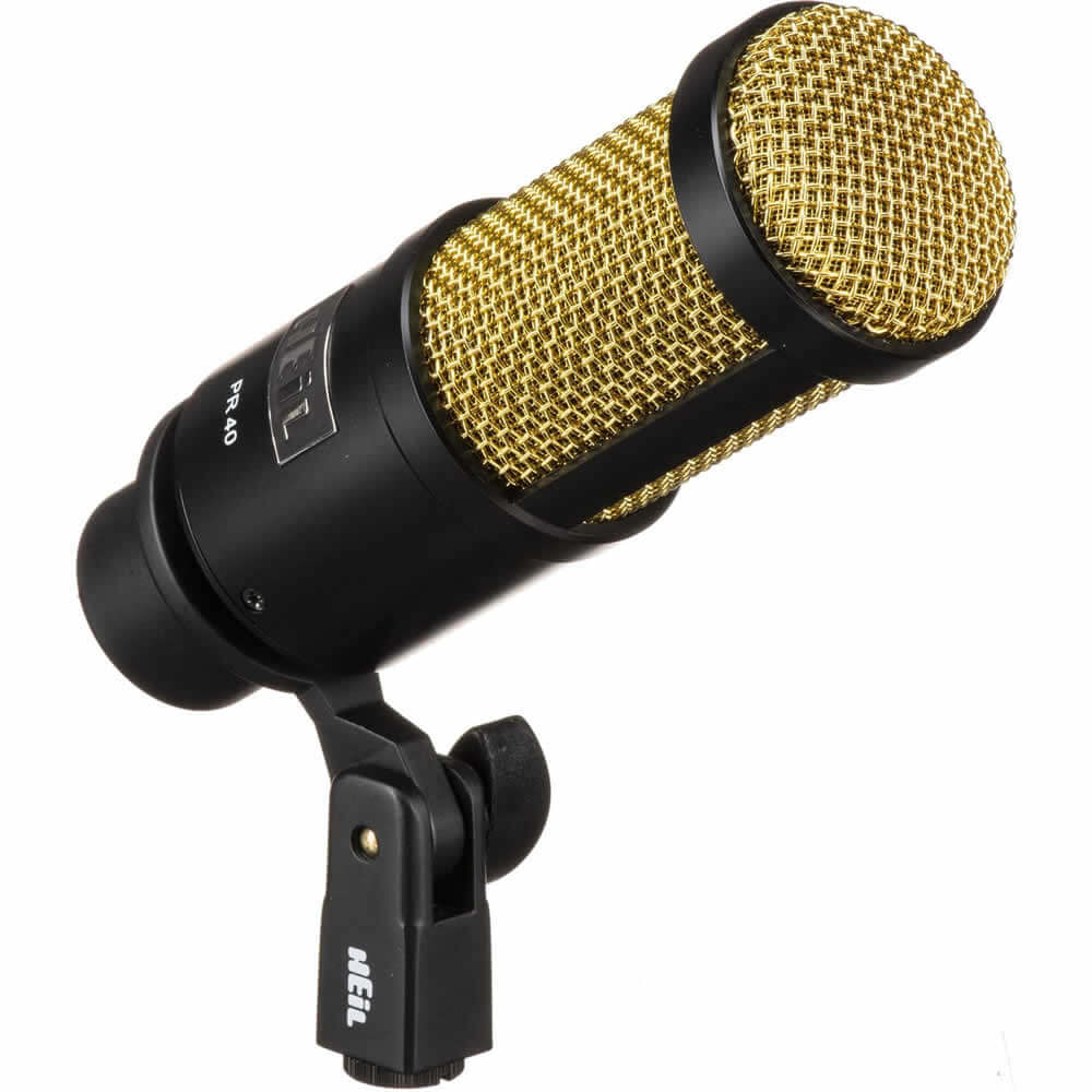 Heil Sound PR40 Dynamic Cardioid Studio Microphone Black Body Gold Grill Bundle with Adjustable Boom Arm & XLR Cable