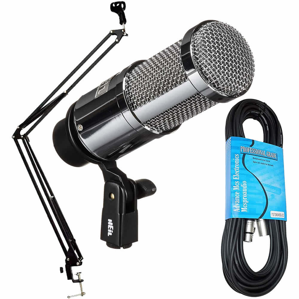Heil Sound PR40 Dynamic Cardioid Studio Microphone Chrome Body and Grill Bundle with Adjustable Boom Arm & XLR Cable