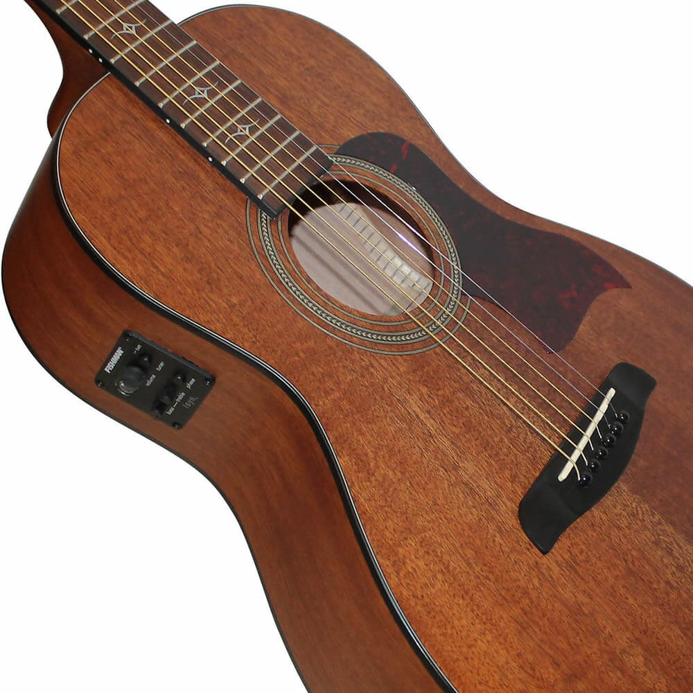 Sawtooth Solid Mahogany Top Acoustic-Electric Parlor Guitar with Gig Bag and Pick Sampler ST-MH-AEP