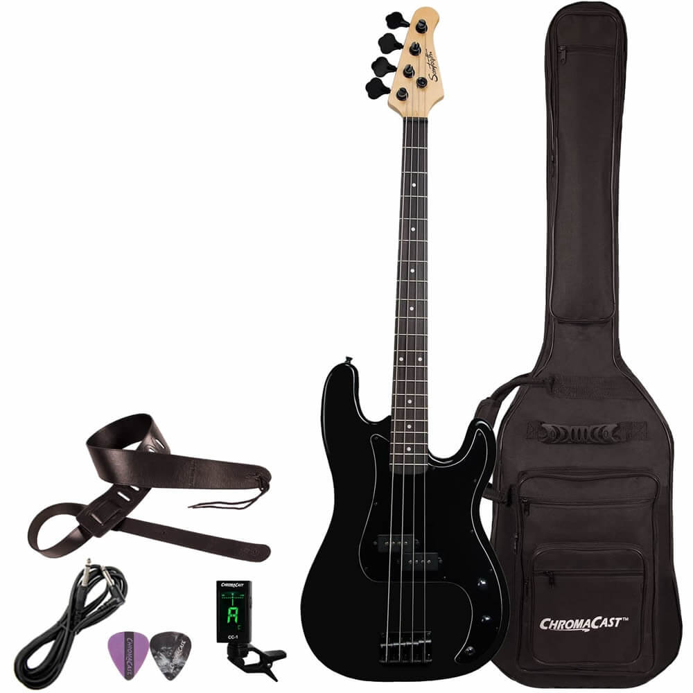 Sawtooth Electric Bass Guitar Satin Black with Gig Bag, Strap, Tuner, Cable & Picks ST-PB-STNBKB-KIT-1