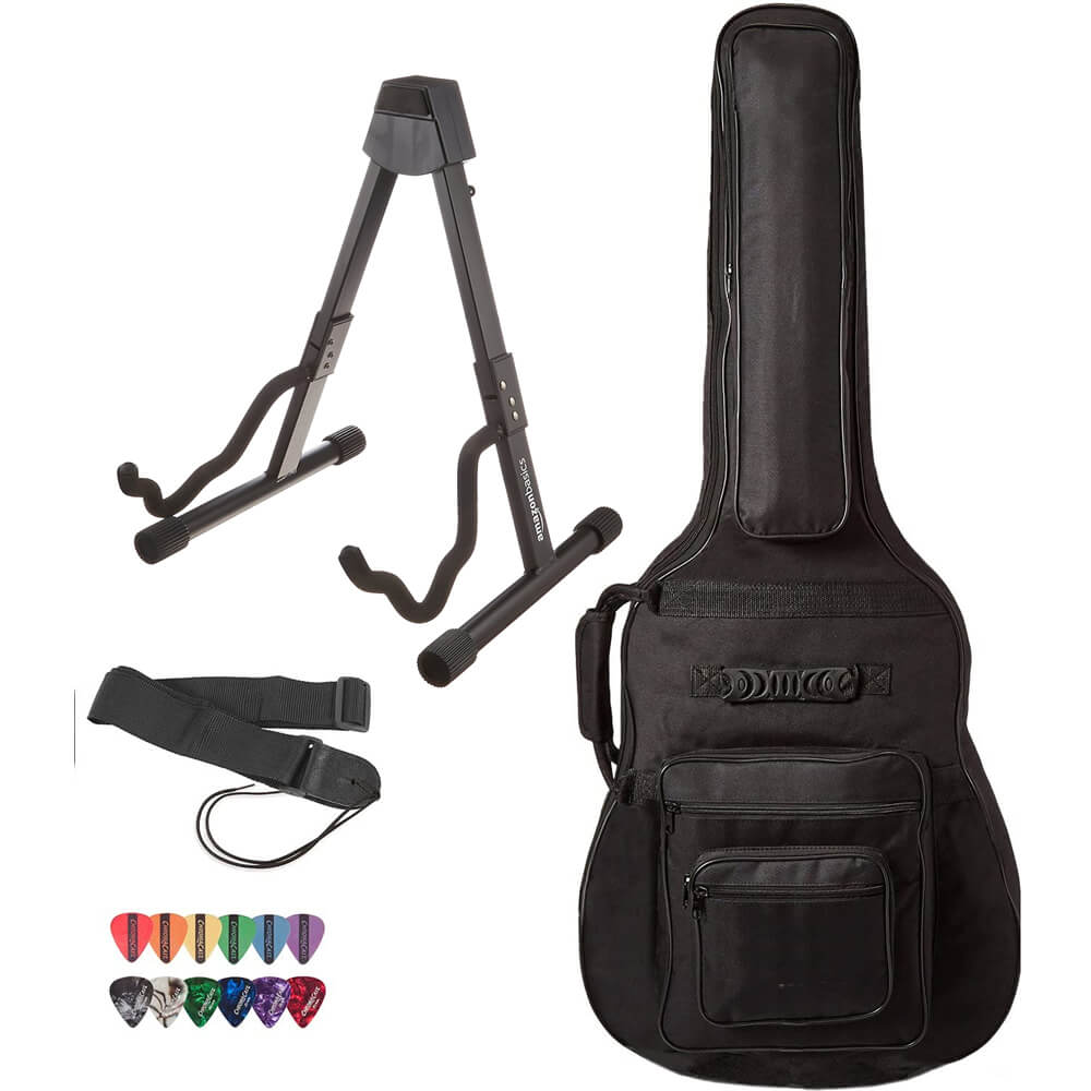 Guitar Accessory Pack with 1 x Padded Guitar Gigbag, 1 x Guitar Strap, and 1 x Guitar Pick Sampler Bundle