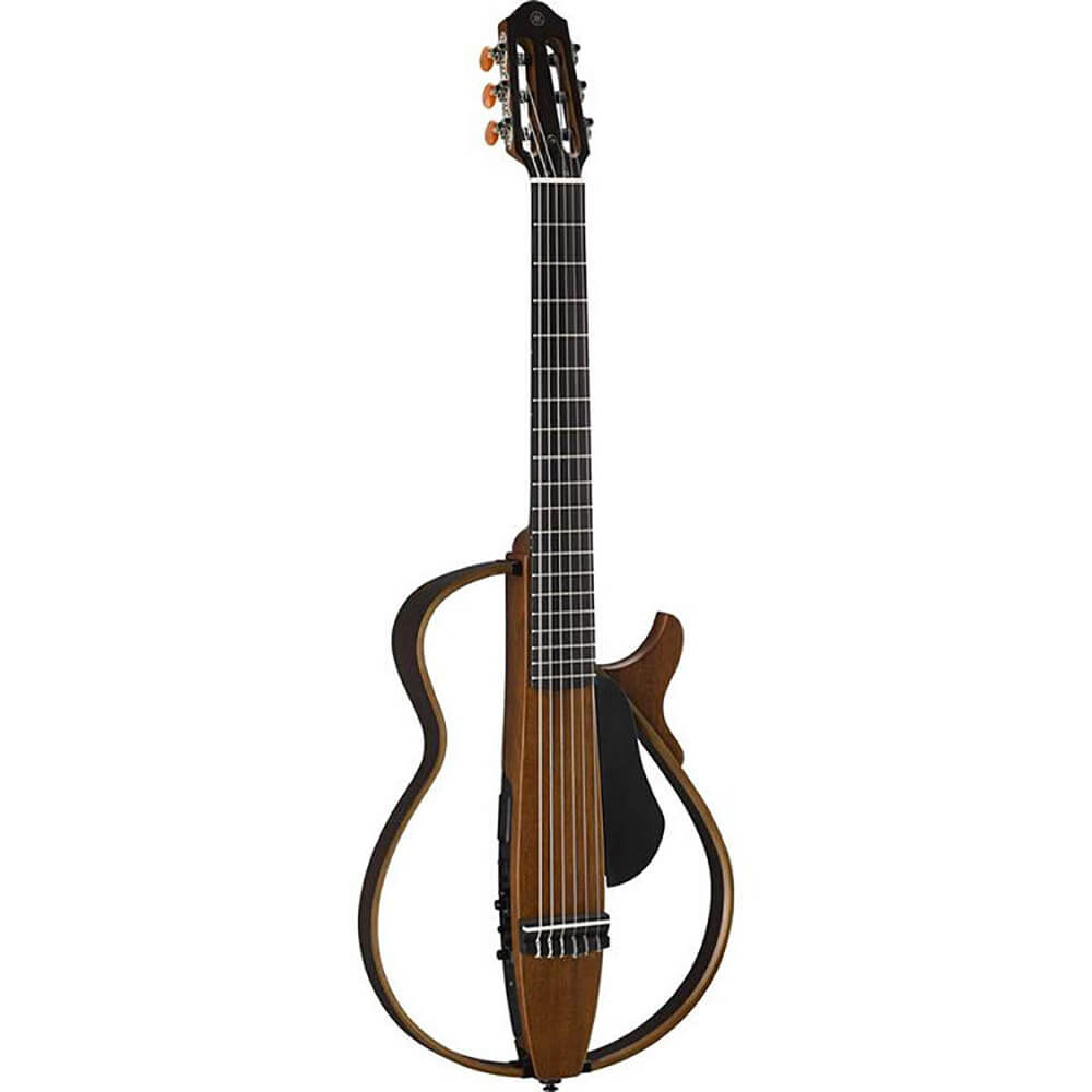 Yamaha SLG200N NT Nylon String Silent Acoustic Electric Guitar Natural with the Sawtooth 10W Electric Guitar Amplifier, Gig Bag, Stand, Tuner, Strap, Guitar Picks, String Winder and Polishing Cloth