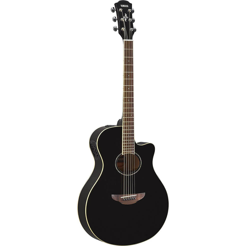 Yamaha APX600 BL Thin Body Acoustic-Electric Guitar Black with FREE Padded, 6-Pocket Guitar GigBag