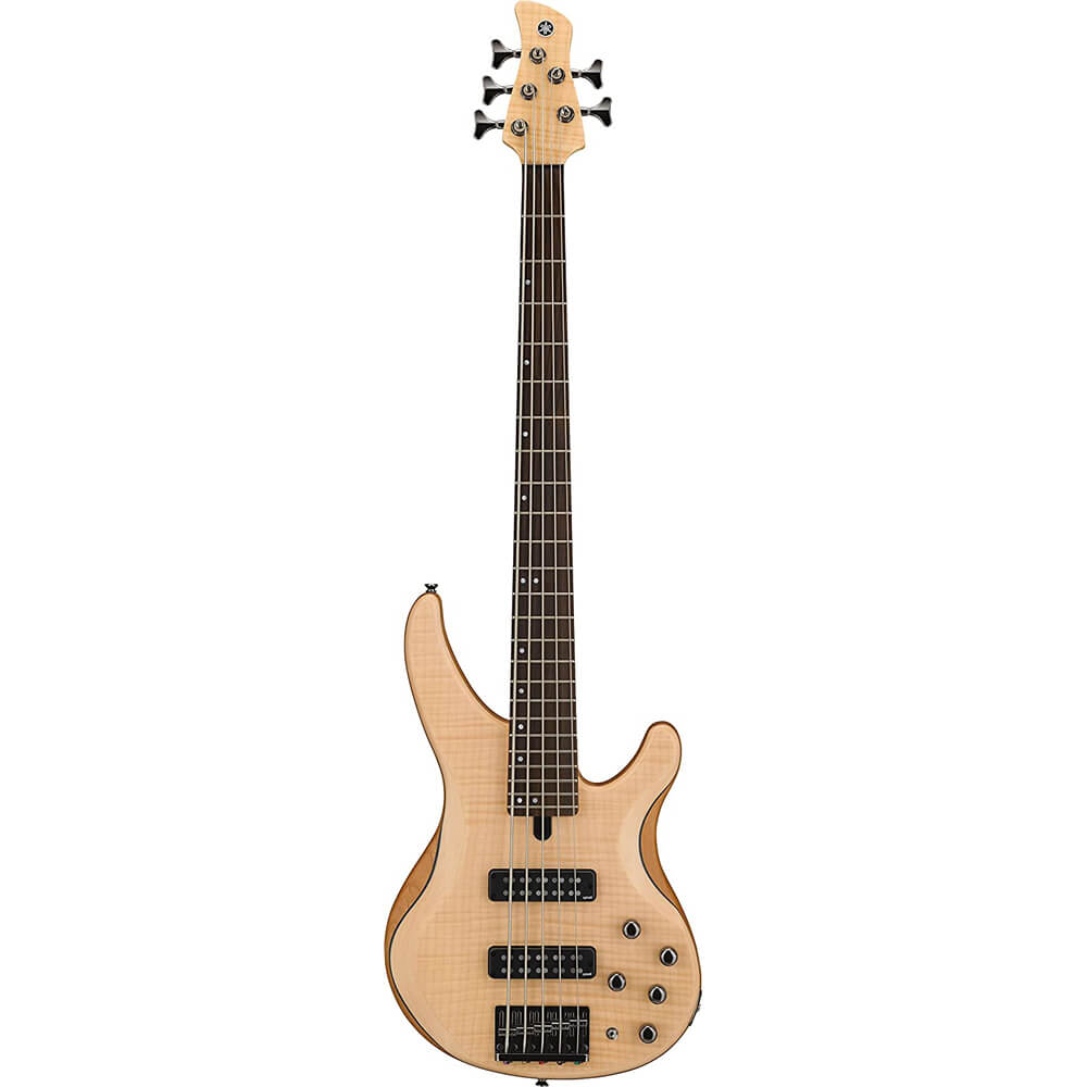 Yamaha TRBX605FM NS 5-String Electric Bass Natural Satin Bundle with Gigbag, Stand, Tuner, Strap, Guitar Picks, String Winder and Polishing Cloth