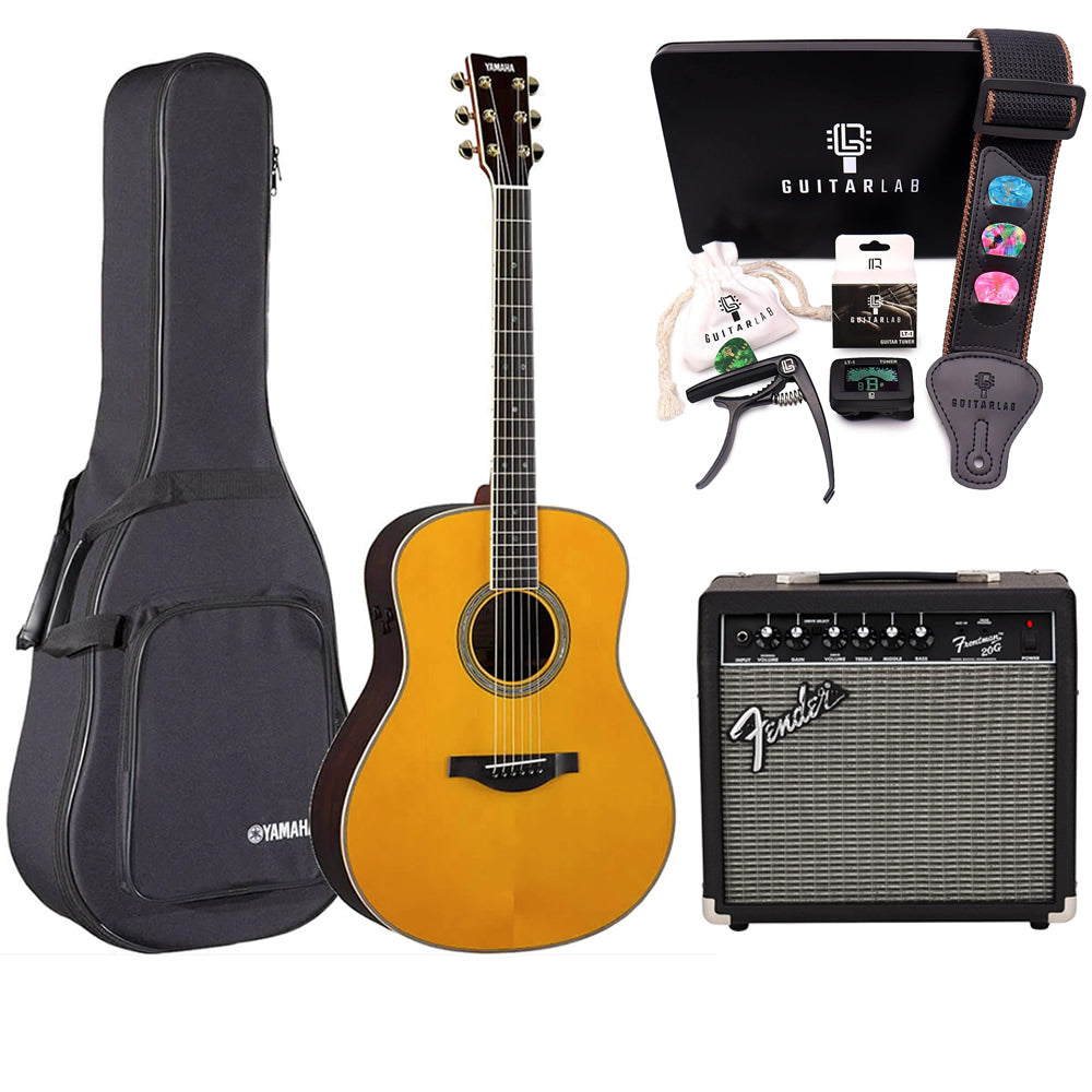 Yamaha LS-TA VT TransAcoustic Dreadnought Acoustic-Electric Guitar Vintage Tint Bundle with Guitar Lab Accessory Kit & Fender Frontman 20G Guitar Amp