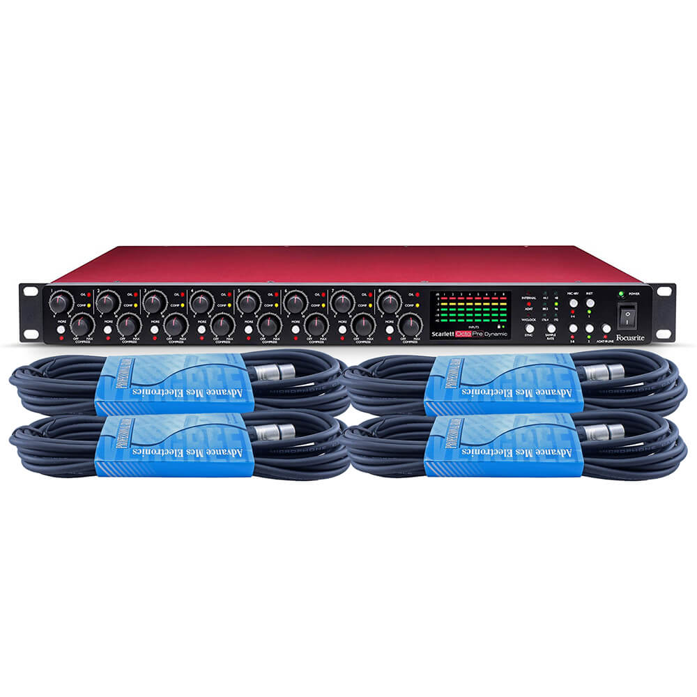Focusrite Scarlett OctoPre Dynamic 8-Channel Mic Preamp Bundled with 4 x 15ft XLR Cables