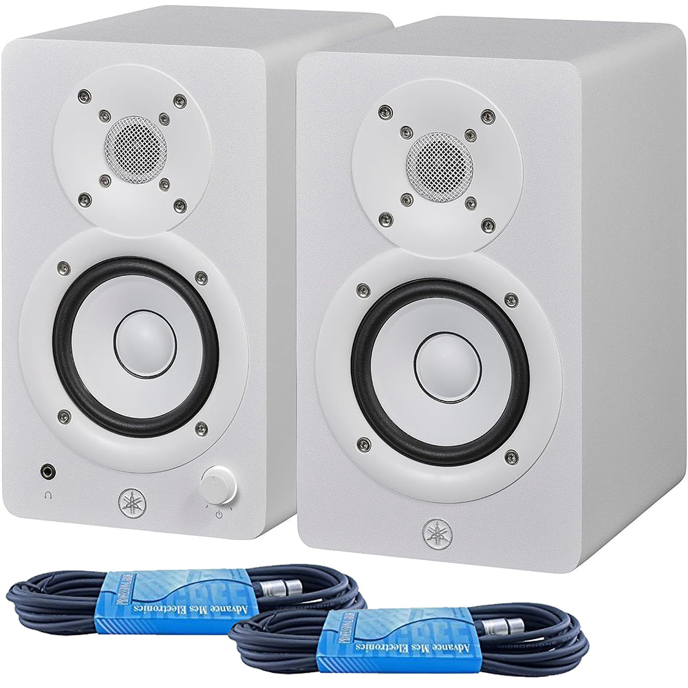 Yamaha HS3W 3.5" Powered Studio Monitors Pair White Bundle with 2 XLR Cables