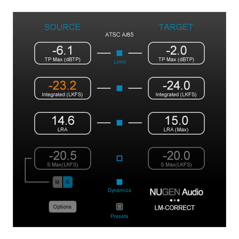 NUGEN LM-Correct 2 Plugin -  Instant Loudness Compliance, True Peak, and DynApt LRA