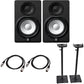 Yamaha HS5 Powered Studio Monitor Pair Black Bundled with a Pair of Height Adjustable Speaker Stands and 2 x 15-Ft XLR Cables