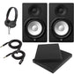 Yamaha HS7 7-Inch Powered Studio Monitor Speaker Black (Pair) with Professional Compact Closed Back Headphones, High Density Studio Monitor Isolation Pads (Pair) and 2 x 20-Foot XLR Cables