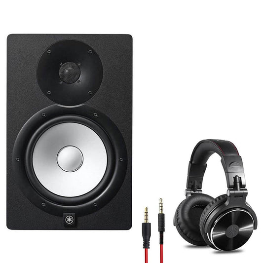 Yamaha HS8 Powered Studio Monitor Black Bundle with Studio Monitor & DJ Mixing Stereo Headphones