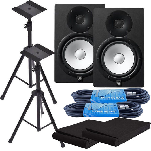 Yamaha HS8 8-Inch Powered Studio Monitor Speaker Black (Pair) with Height Adjustable Speaker Stands, Monitor Isolation Pads, and XLR Cables
