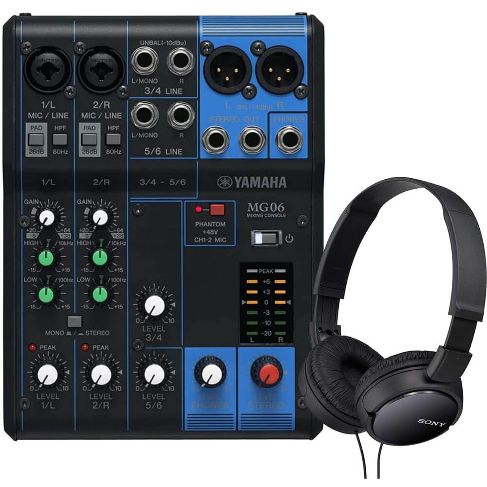 Yamaha MG06 6-Channel Mixing Console Bundle with On-Ear Stereo Headphones