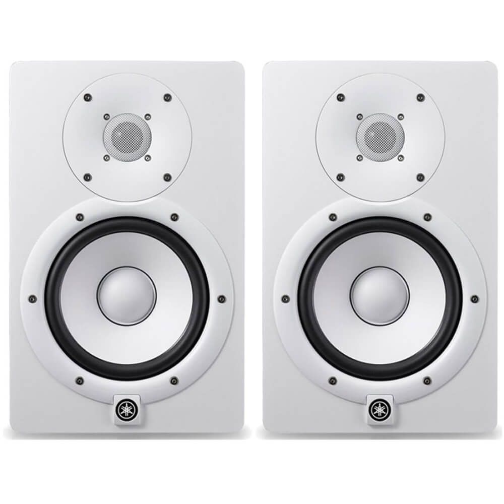 Yamaha HS7 W 7-Inch Powered Studio Monitor Speaker White (Pair) with Professional Compact Closed Back Headphones, High Density Studio Monitor Isolation Pads (Pair) and 2 x 20-Foot XLR Cables