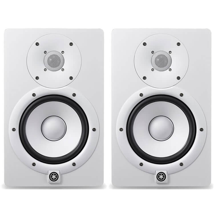 Yamaha HS8W 8-Inch Powered Studio Monitor Speaker White (Pair) with Height Adjustable Speaker Stands, Monitor Isolation Pads, and XLR Cables