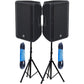 Yamaha DBR15 15-Inch 2-Way 1000-Watt Powered Speaker Pair Bundle with Pair of Height Adjustable Tripod Speaker Stands, and 2 x 15ft XLR Cables