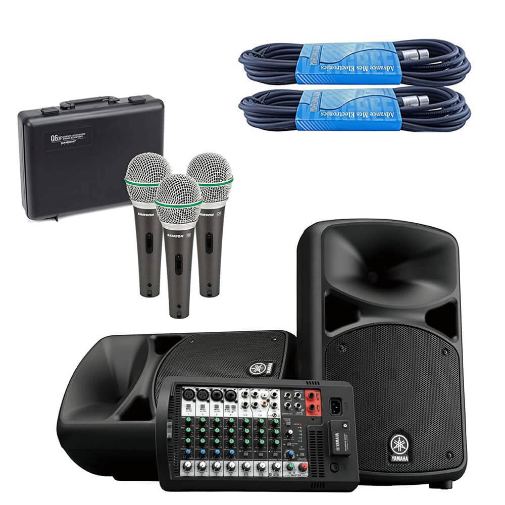 Yamaha STAGEPAS 400BT Portable PA System with Bluetooth Bundled with Dynamic Handheld Mic 3-Pack and 2 x 20-Foot XLR Cables
