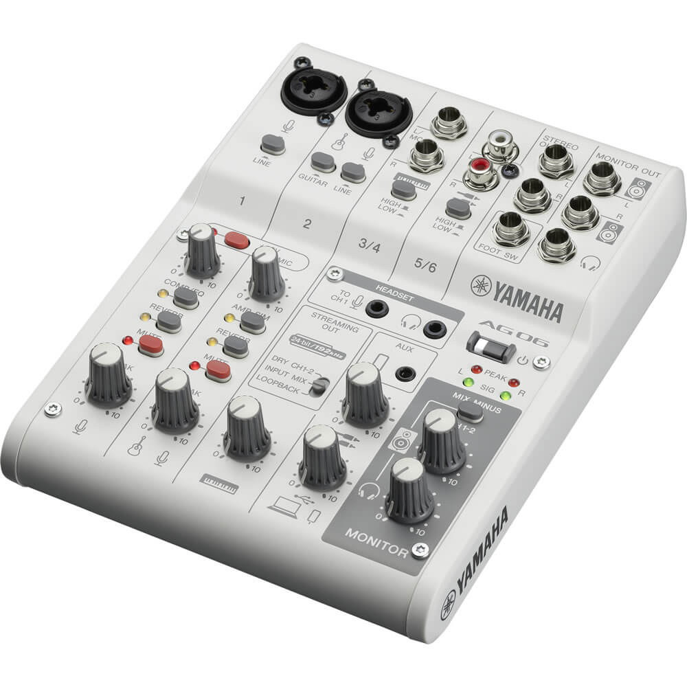 Yamaha AG06MK2 6-Channel Mixer USB Interface for IOS/Mac/PC White