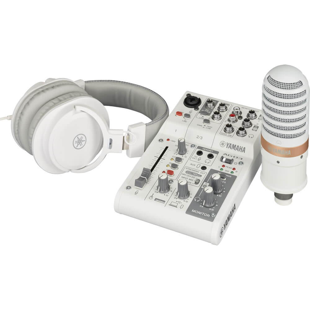 Yamaha Live Stream Pack with AG03MK2 White, Headphones, and Microphone