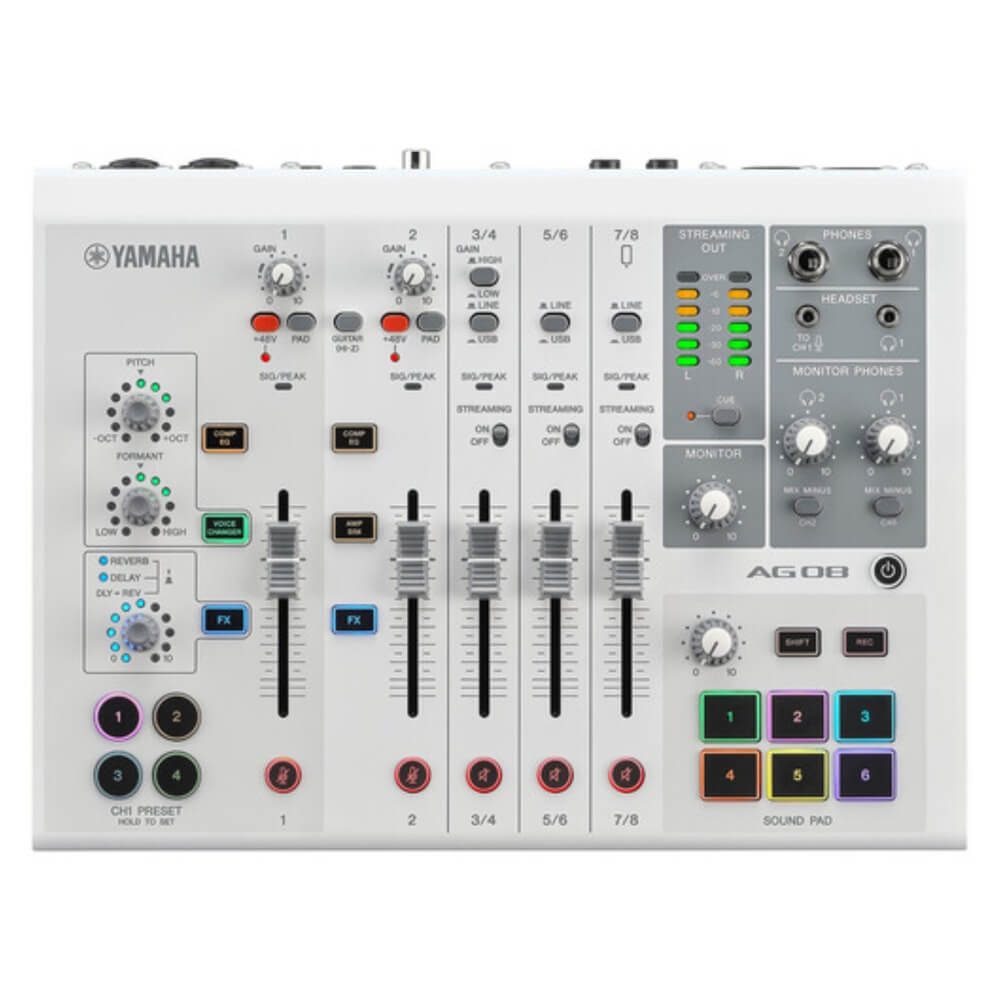 Yamaha AG08 Live Streaming Mixer8-Channel Mixer USB Interface White