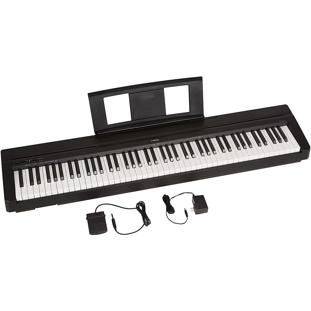 Yamaha P71B 88-Key Weighted-Action Digital Piano Bundle with Sustain Pedal, Wooden Piano Stand and Folding Bench
