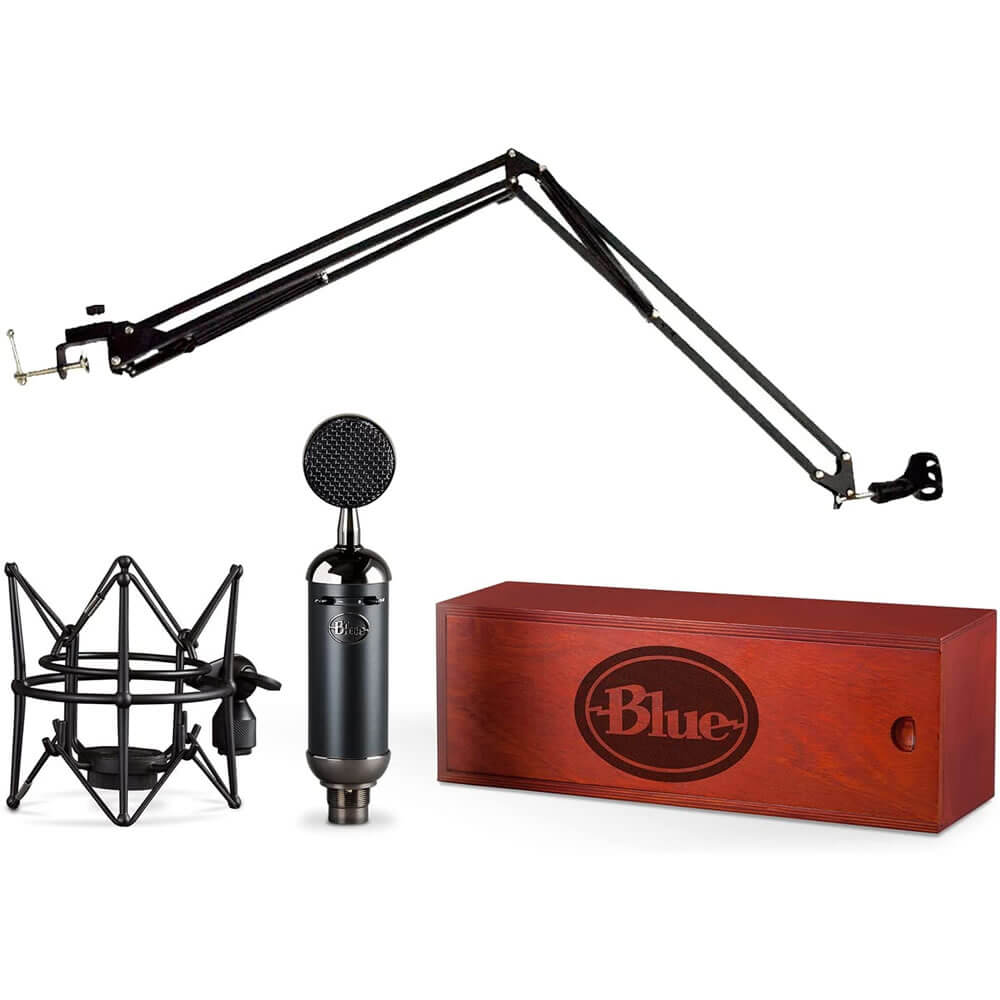 Blue Microphones Spark Blackout SL Microphone Bundle with Shockmount,  Wooden Case & Height Adjustable Boom Arm