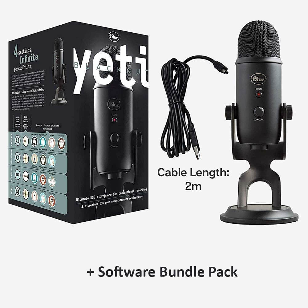 Blue Microphones Yeti Blackout Plus Pack Professional USB Microphone with Software Bundle