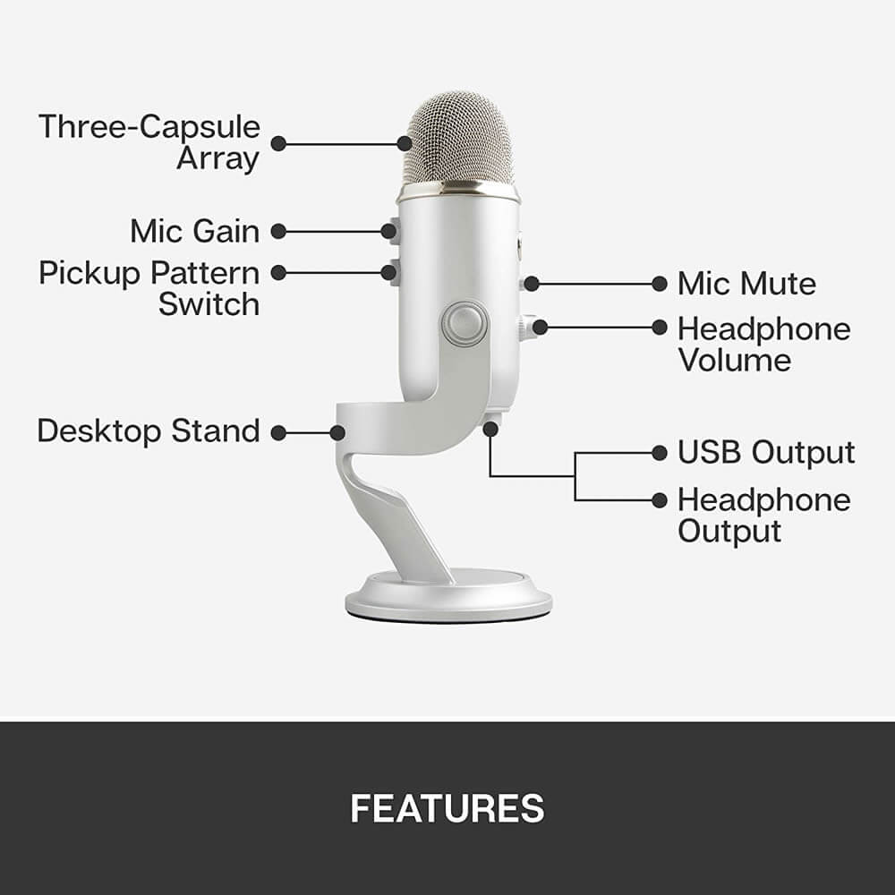 Blue Microphones Yeti Silver Plus Pack Professional USB Microphone with Software Bundle